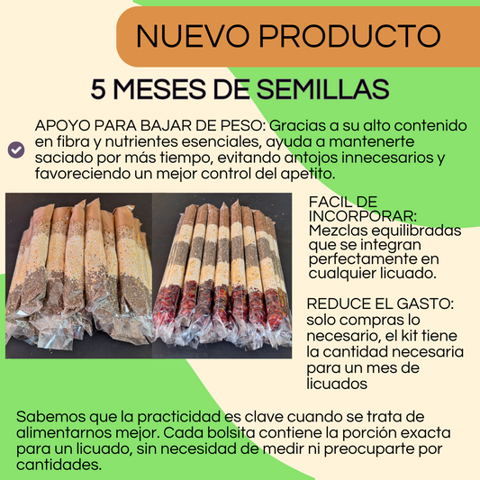 🥤Baja de peso con el Kit de Semillas Saludables – Listos para tu Licuado Diario 5 meses